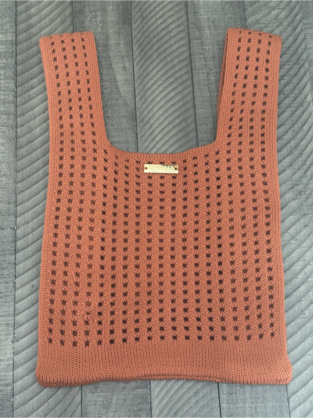Kopari Knit Hobo Tote Rusted Brown Boho Shabby Chic Resort Style Shoulder Bag